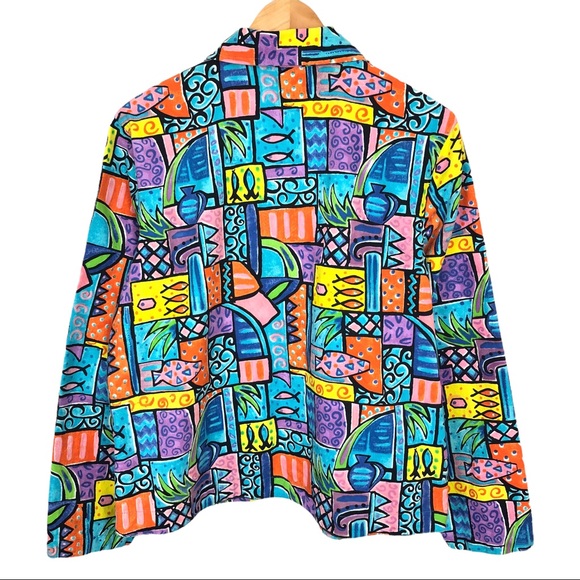 Vintage 80s Retro Groovy Rainbow Abstract Sequin Fish Art To Wear Blazer Jacket - Picture 6 of 11